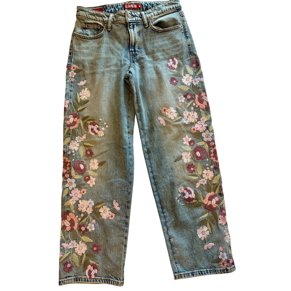 Lucky Brand NWOT Boho Floral Embroidered Baggy Wide Leg Jeans 2/26 - Picture 2 of 8